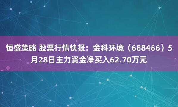 恒盛策略 股票行情快报：金科环境（688466）5月28日主力资金净买入62.70万元