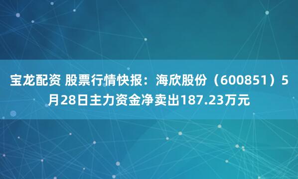 宝龙配资 股票行情快报：海欣股份（600851）5月28日主力资金净卖出187.23万元