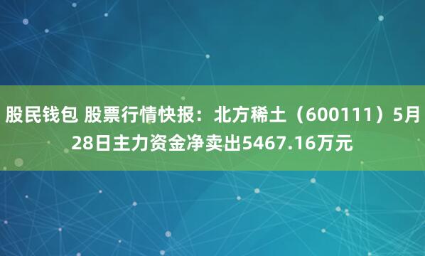 股民钱包 股票行情快报：北方稀土（600111）5月28日主力资金净卖出5467.16万元